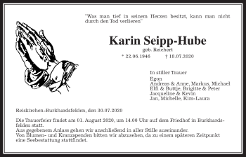Traueranzeige von Karin Seipp-Hube von Giessener Allgemeine, Alsfelder Allgemeine