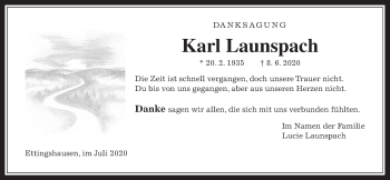 Traueranzeige von Karl Launspach von Giessener Allgemeine, Alsfelder Allgemeine