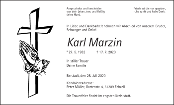Traueranzeige von Karl Marzin von Wetterauer Zeitung