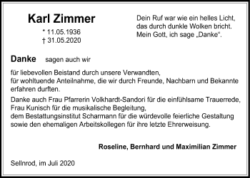 Traueranzeige von Karl Zimmer von Mücker Stimme