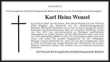 Traueranzeige von Karl Heinz Wenzel von Wetterauer Zeitung