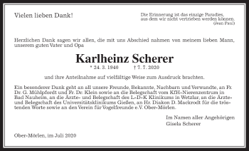 Traueranzeige von Karlheinz Scherer von Wetterauer Zeitung