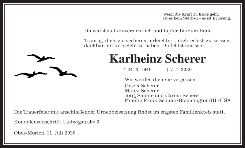  Traueranzeige für Karlheinz Scherer vom 11.07.2020 aus Wetterauer Zeitung