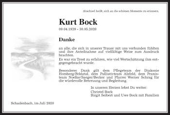 Traueranzeige von Kurt Bock von Alsfelder Allgemeine