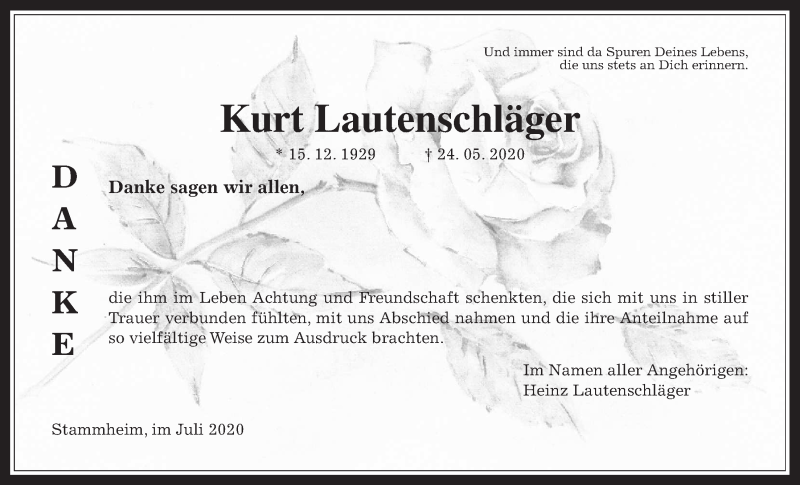  Traueranzeige für Kurt Lautenschläger vom 04.07.2020 aus Wetterauer Zeitung