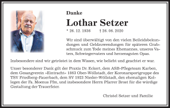 Traueranzeige von Lothar Setzer von Wetterauer Zeitung