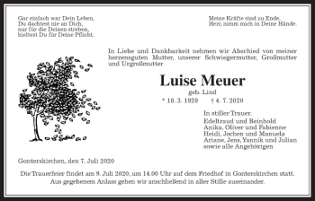 Traueranzeige von Luise Meuer von Giessener Allgemeine, Alsfelder Allgemeine