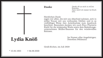 Traueranzeige von Lydia Knöß von Giessener Allgemeine, Alsfelder Allgemeine