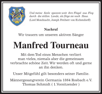 Traueranzeige von Manfred Tourneau von Wetterauer Zeitung