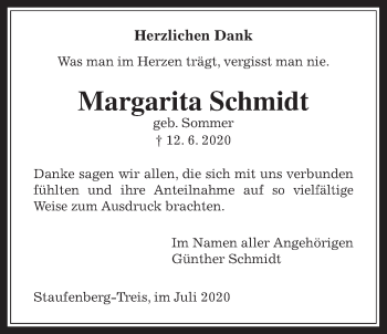 Traueranzeige von Margarita Schmidt von Giessener Allgemeine, Alsfelder Allgemeine