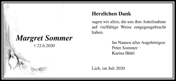 Traueranzeige von Margret Sommer von Licher Wochenblatt