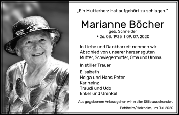 Traueranzeige von Marianne Böcher von Giessener Allgemeine, Alsfelder Allgemeine