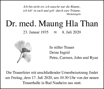 Traueranzeige von Maung Hla Than von Wetterauer Zeitung