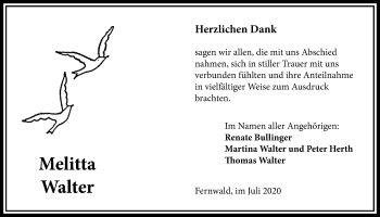 Traueranzeige von Melitta Walter von Licher Wochenblatt