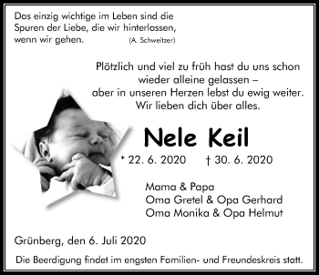 Traueranzeige von Nele Keil von Giessener Allgemeine, Alsfelder Allgemeine