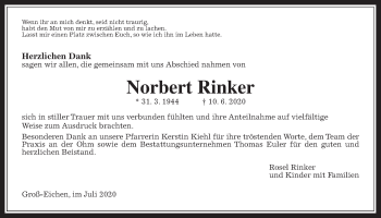 Traueranzeige von Norbert Rinker von Mücker Stimme