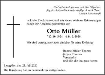 Traueranzeige von Otto Müller von Giessener Allgemeine, Alsfelder Allgemeine