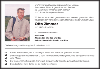 Traueranzeige von Otto Zimmer von Licher Wochenblatt