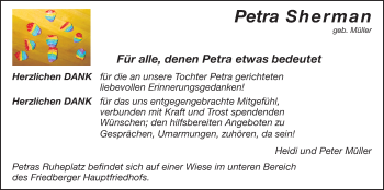 Traueranzeige von Petra Sherman von Wetterauer Zeitung