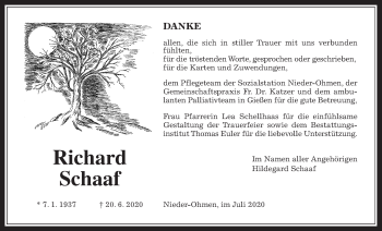 Traueranzeige von Richard Schaaf von Mücker Stimme