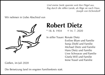 Traueranzeige von Robert Dietz von Giessener Allgemeine, Alsfelder Allgemeine