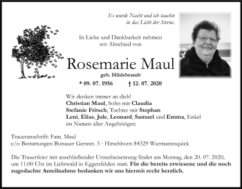 Traueranzeige von Rosemarie Maul von Mücker Stimme