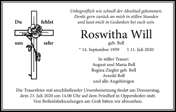 Traueranzeige von Roswitha Will von Wetterauer Zeitung
