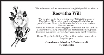 Traueranzeige von Roswitha Will von Wetterauer Zeitung