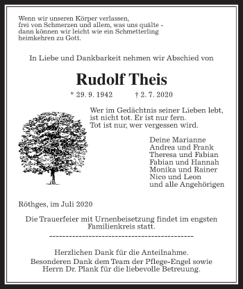 Traueranzeige von Rudolf Theis von Laubacher Anzeiger