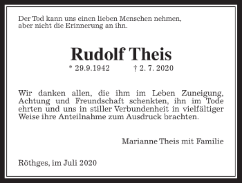 Traueranzeige von Rudolf Theis von Laubacher Anzeiger