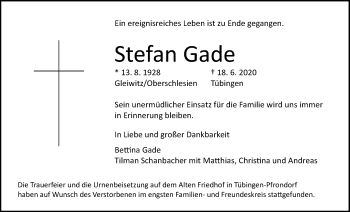 Traueranzeige von Stefan Gade von Bad Vilbel/Karben