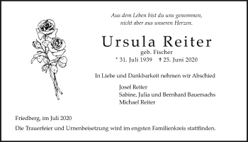 Traueranzeige von Ursula Reiter von Wetterauer Zeitung