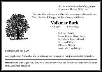Traueranzeige von Volkmar Burk von Licher Wochenblatt