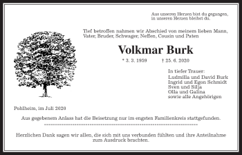 Traueranzeige von Volkmar Burk von Pohlheimer Nachrichten