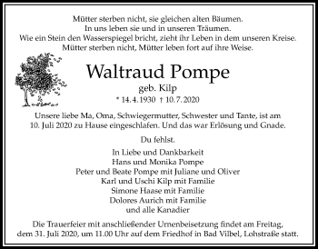 Traueranzeige von Waltraud Pompe von Bad Vilbel/Karben