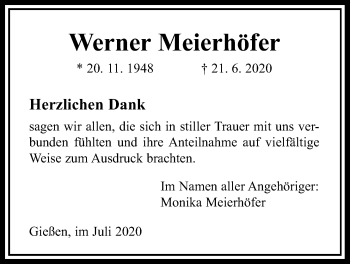 Traueranzeige von Werner Meierhöfer von Giessener Allgemeine, Alsfelder Allgemeine