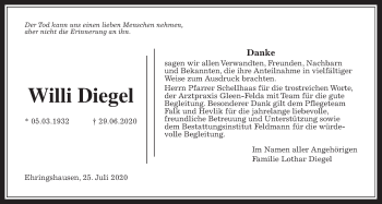 Traueranzeige von Willi Diegel von Alsfelder Allgemeine