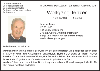 Traueranzeige von Wolfgang Tenzer von Giessener Allgemeine, Alsfelder Allgemeine