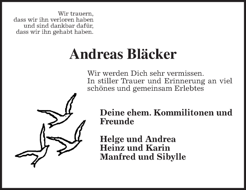  Traueranzeige für Andreas Bläcker vom 29.08.2020 aus Wetterauer Zeitung