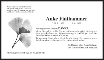Traueranzeige von Anke Finthammer von Giessener Allgemeine, Alsfelder Allgemeine