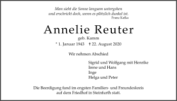 Traueranzeige von Annelie Reuter von Wetterauer Zeitung