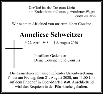 Traueranzeige von Anneliese Schweitzer von Wetterauer Zeitung