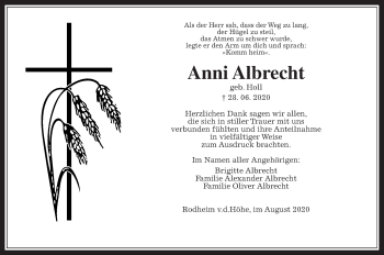 Traueranzeige von Anni Albrecht von Wetterauer Zeitung
