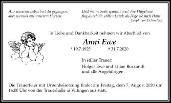 Traueranzeige von Anni Ewe von Licher Wochenblatt