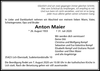 Traueranzeige von Anton Maier von Licher Wochenblatt