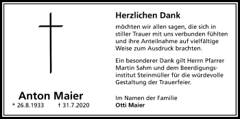 Traueranzeige von Anton Maier von Licher Wochenblatt