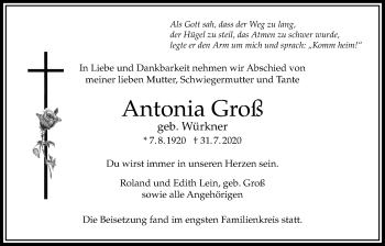 Traueranzeige von Antonia Groß von Bad Vilbel/Karben