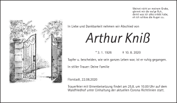 Traueranzeige von Arthur Kniß von Wetterauer Zeitung