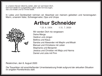 Traueranzeige von Arthur Schneider von Wetterauer Zeitung
