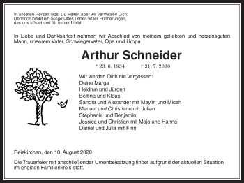Traueranzeige von Arthur Schneider von Giessener Allgemeine, Alsfelder Allgemeine